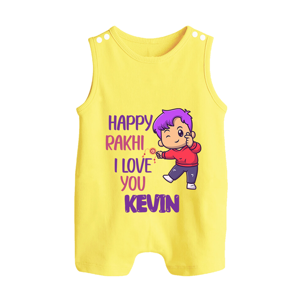 Soft Cotton Rompersuit / Sleeveless Romper | Happy Rakhi Design for Newborns - PASTEL YELLOW - 0 - 5 Months Old (Chest 18")