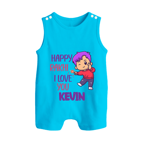 Soft Cotton Rompersuit / Sleeveless Romper | Happy Rakhi Design for Newborns - SKY BLUE - 0 - 5 Months Old (Chest 18")