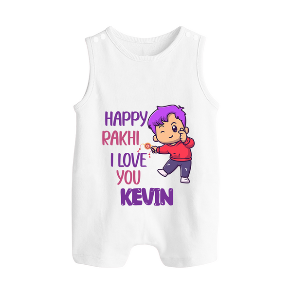 Soft Cotton Rompersuit / Sleeveless Romper | Happy Rakhi Design for Newborns - WHITE - 0 - 5 Months Old (Chest 18")