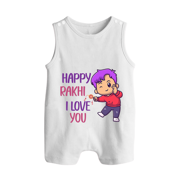 Soft Cotton Rompersuit / Sleeveless Romper | Happy Rakhi Design for Newborns - WHITE - 0 - 5 Months Old (Chest 18")