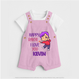 Soft Cotton Dungaree Set | Happy Rakhi Design for Newborns - BABY PINK - 0 - 5 Months Old (Chest 18")