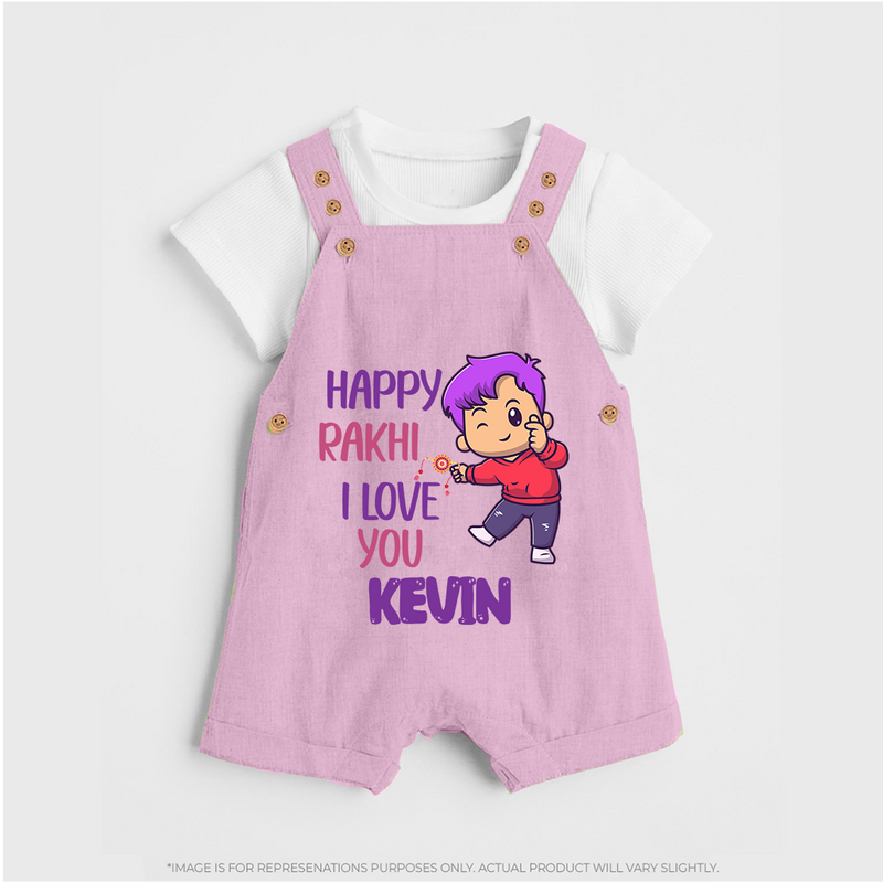 Soft Cotton Dungaree Set | Happy Rakhi Design for Newborns - BABY PINK - 0 - 5 Months Old (Chest 18")