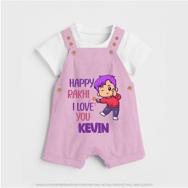 Soft Cotton Dungaree Set | Happy Rakhi Design for Newborns - BABY PINK - 0 - 5 Months Old (Chest 18")