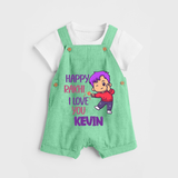Soft Cotton Dungaree Set | Happy Rakhi Design for Newborns - GREEN - 0 - 5 Months Old (Chest 18")