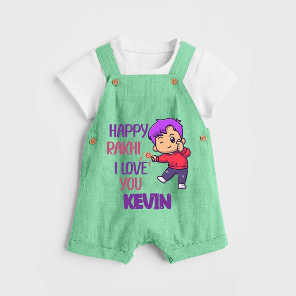Soft Cotton Dungaree Set | Happy Rakhi Design for Newborns - GREEN - 0 - 5 Months Old (Chest 18")