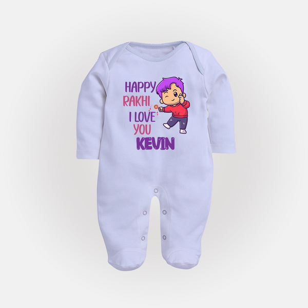Soft Cotton SleepSuit/ Full Sleeve Bodysuit | Happy Rakhi Design for Newborns - BABY BLUE - New Born (Chest 7.5")
