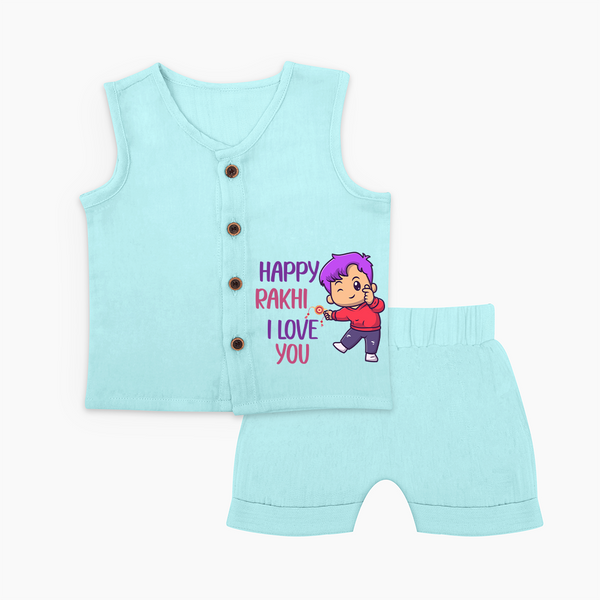 Soft Cotton Jabla Set | Happy Rakhi Design for Newborns - BABY BLUE - 0 - 3 Months Old (Chest 9.8")