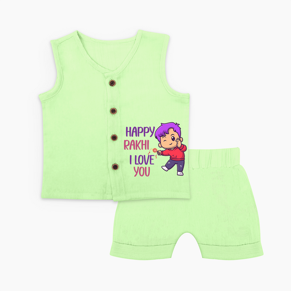 Soft Cotton Jabla Set | Happy Rakhi Design for Newborns - PASTEL GREEN - 0 - 3 Months Old (Chest 9.8")