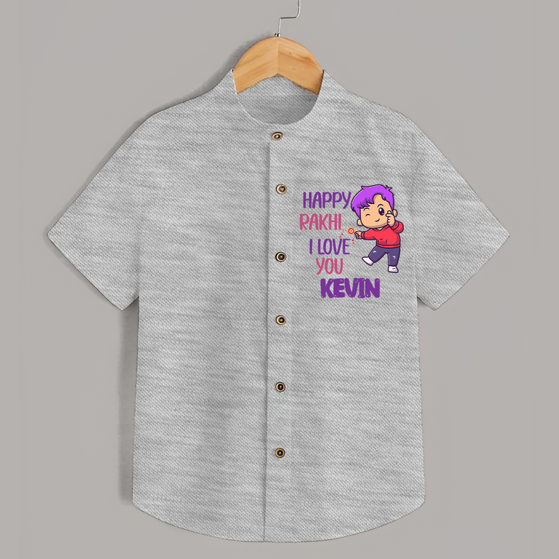 Soft Cotton Shirt | Happy Rakhi Design for Newborns - GREY - 0 - 6 Months Old (Chest 23")