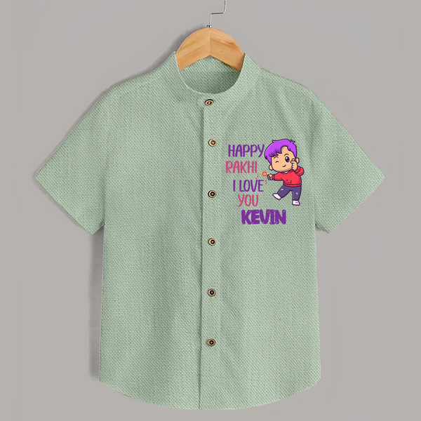 Soft Cotton Shirt | Happy Rakhi Design for Newborns - MINT GREEN - 0 - 6 Months Old (Chest 23")