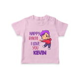 Soft Cotton T-Shirt | Happy Rakhi Design for Newborns - BABY PINK - 0-5 Months Old (Chest 17")