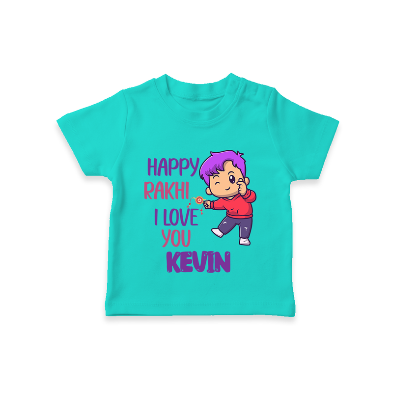 Soft Cotton T-Shirt | Happy Rakhi Design for Newborns - TEAL - 0-5 Months Old (Chest 17")