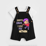 Soft Cotton Dungaree Set | Happy Rakhi Design for Newborns - BLACK - 0 - 5 Months Old (Chest 18")