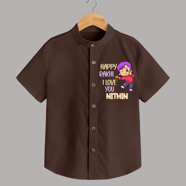 Soft Cotton Shirt | Happy Rakhi Design for Newborns - CHOCOLATE BROWN - 0 - 6 Months Old (Chest 23")