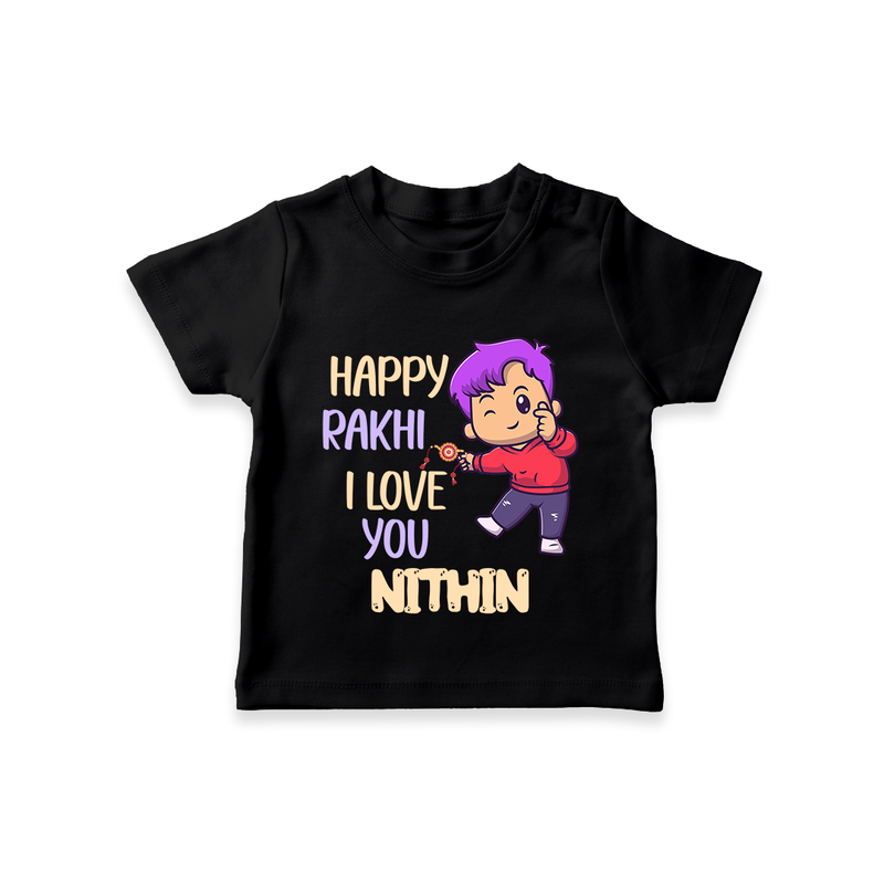 Soft Cotton T-Shirt | Happy Rakhi Design for Newborns - BLACK - 0-5 Months Old (Chest 17")
