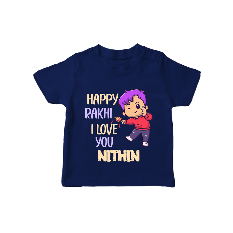 Soft Cotton T-Shirt | Happy Rakhi Design for Newborns - NAVY BLUE - 0-5 Months Old (Chest 17")
