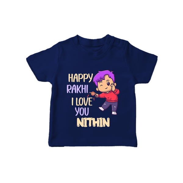 Soft Cotton T-Shirt | Happy Rakhi Design for Newborns - NAVY BLUE - 0-5 Months Old (Chest 17")