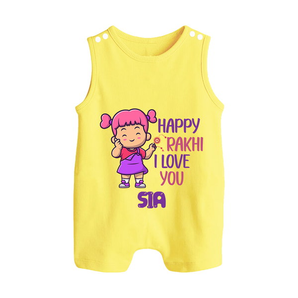 Baby's First Festival Rompersuit / Sleeveless Romper | Happy Rakhi Cotton Set - PASTEL YELLOW - 0 - 5 Months Old (Chest 18")