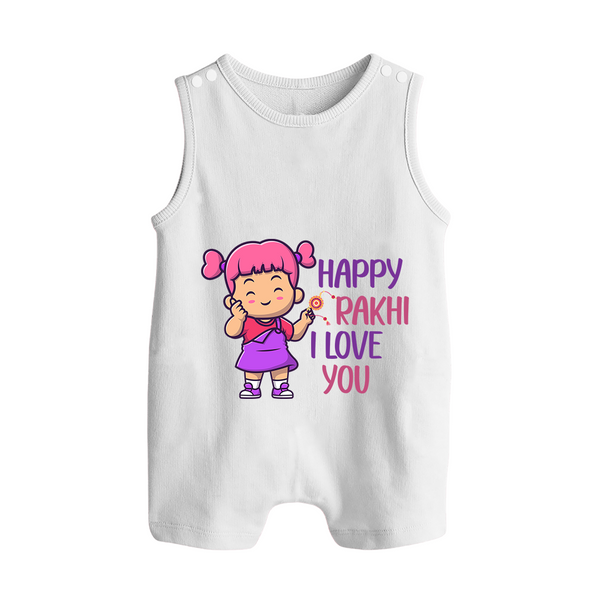 Baby's First Festival Rompersuit / Sleeveless Romper | Happy Rakhi Cotton Set - WHITE - 0 - 5 Months Old (Chest 18")