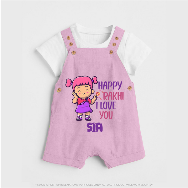 Baby's First Festival Dungaree Set | Happy Rakhi Cotton Set - BABY PINK - 0 - 5 Months Old (Chest 18")