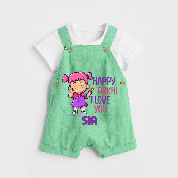 Baby's First Festival Dungaree Set | Happy Rakhi Cotton Set - GREEN - 0 - 5 Months Old (Chest 18")