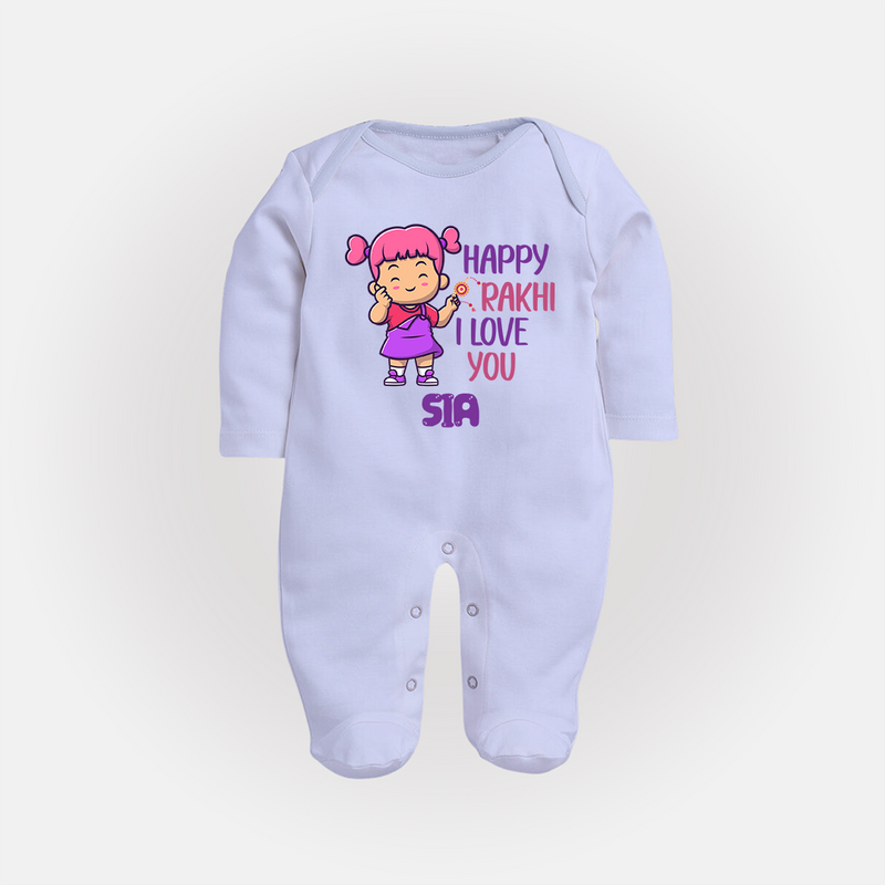 Baby's First Festival SleepSuit/ Full Sleeve Bodysuit | Happy Rakhi Cotton Set - BABY BLUE - New Born (Chest 7.5")
