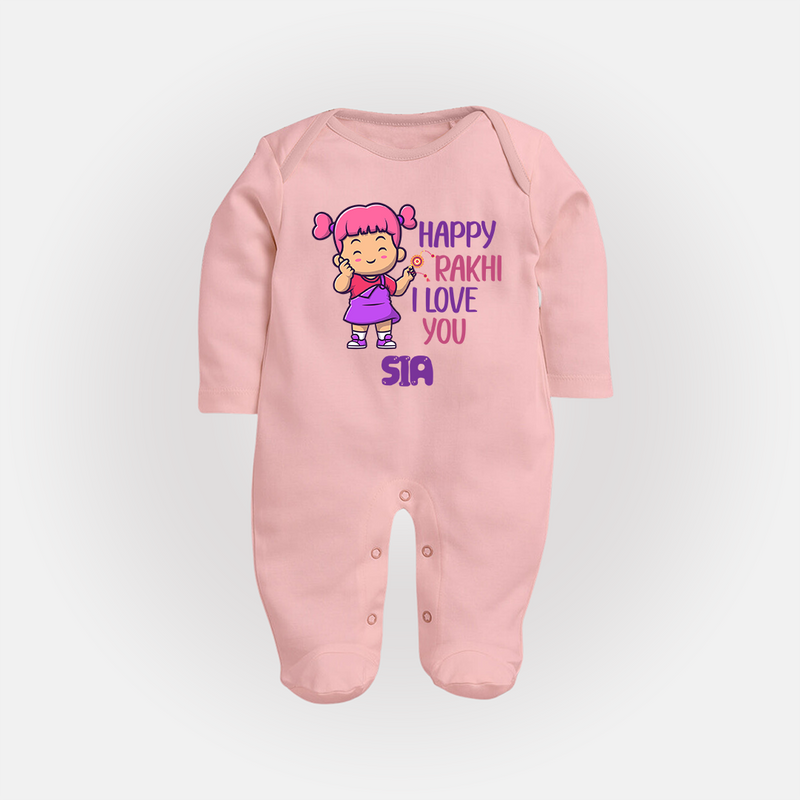 Baby's First Festival SleepSuit/ Full Sleeve Bodysuit | Happy Rakhi Cotton Set - BABY PINK - New Born (Chest 7.5")