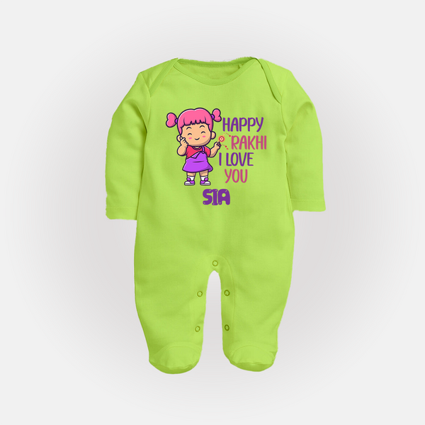 Baby's First Festival SleepSuit/ Full Sleeve Bodysuit | Happy Rakhi Cotton Set - LIME GREEN - New Born (Chest 7.5")