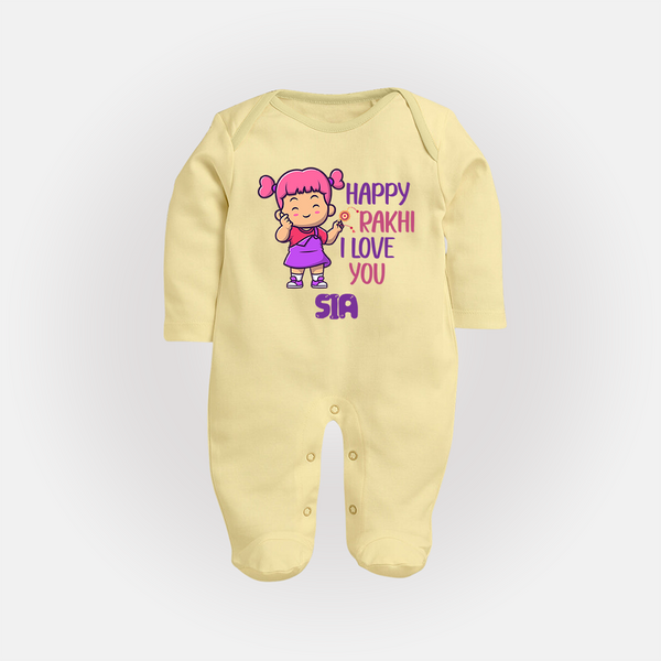 Baby's First Festival SleepSuit/ Full Sleeve Bodysuit | Happy Rakhi Cotton Set - PASTEL YELLOW - New Born (Chest 7.5")