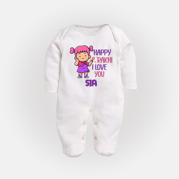 Baby's First Festival SleepSuit/ Full Sleeve Bodysuit | Happy Rakhi Cotton Set - WHITE - New Born (Chest 7.5")