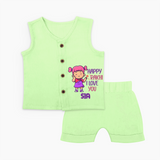 Baby's First Festival Jabla Set | Happy Rakhi Cotton Set - PASTEL GREEN - 0 - 3 Months Old (Chest 9.8")