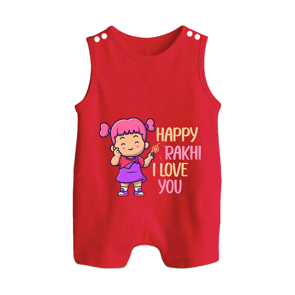 Baby's First Festival Rompersuit / Sleeveless Romper | Happy Rakhi Cotton Set - RED - 0 - 5 Months Old (Chest 18")