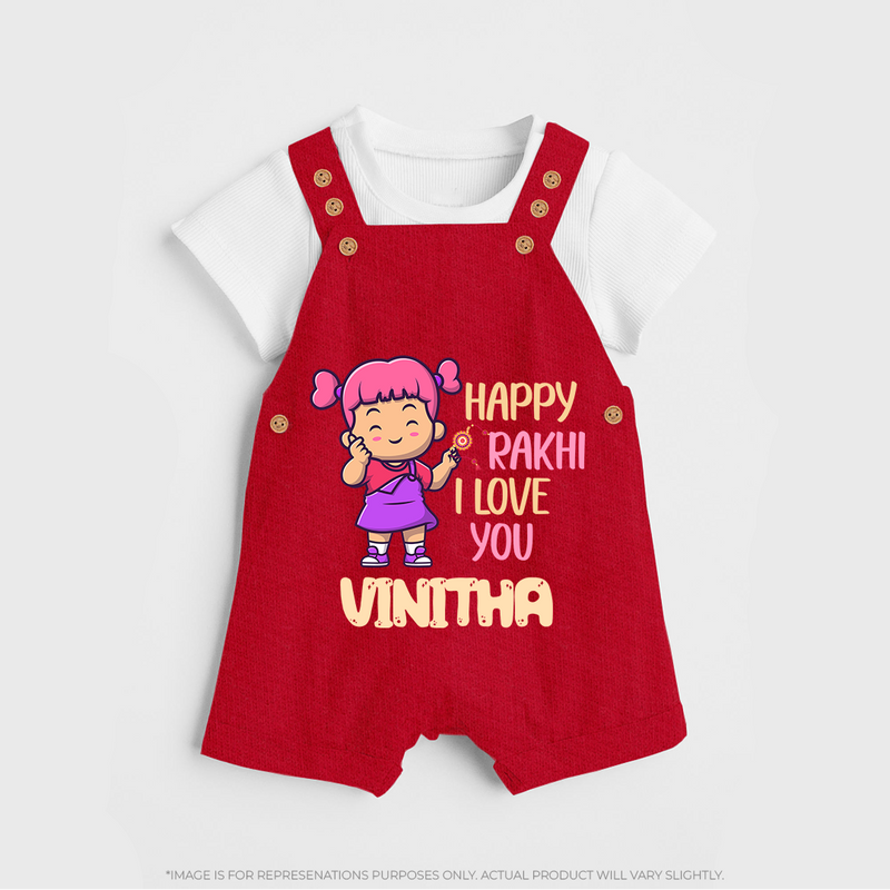 Baby's First Festival Dungaree Set | Happy Rakhi Cotton Set - RED - 0 - 5 Months Old (Chest 18")