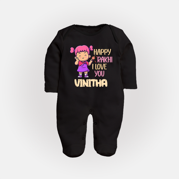 Baby's First Festival SleepSuit/ Full Sleeve Bodysuit | Happy Rakhi Cotton Set - BLACK - New Born (Chest 7.5")