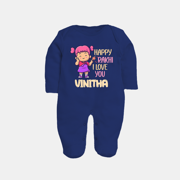 Baby's First Festival SleepSuit/ Full Sleeve Bodysuit | Happy Rakhi Cotton Set - NAVY BLUE - New Born (Chest 7.5")