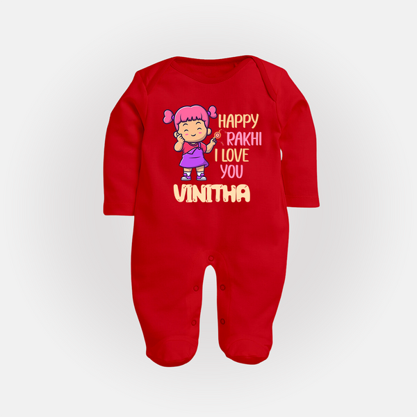 Baby's First Festival SleepSuit/ Full Sleeve Bodysuit | Happy Rakhi Cotton Set - RED - New Born (Chest 7.5")