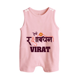 Happy Rakhi Rompersuit / Sleeveless Romper | Custom Name Print for Baby Festival Look - BABY PINK - 0 - 5 Months Old (Chest 18")