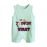 Happy Rakhi Rompersuit / Sleeveless Romper | Custom Name Print for Baby Festival Look - MINT GREEN - 0 - 5 Months Old (Chest 18")