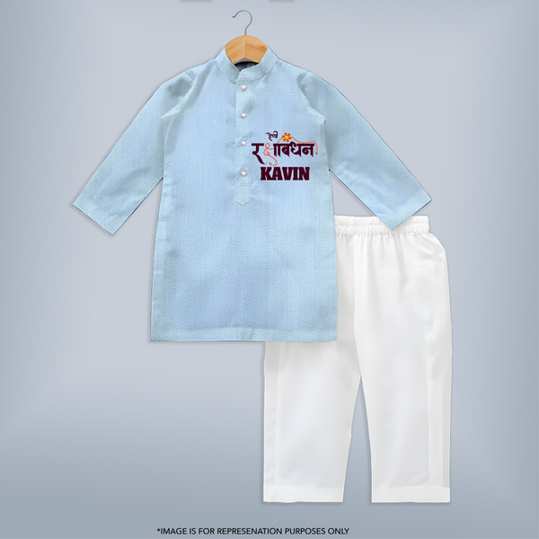 Happy Rakhi Kurta Set | Custom Name Print for Baby Festival Look - BABY BLUE - 3 - 6 Months Old (Chest 24", Kurta Length 14'', Waist 19", Pant Length 14")