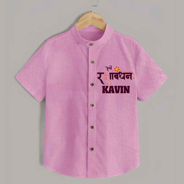 Happy Rakhi Shirt | Custom Name Print for Baby Festival Look - BABY PINK - 0 - 6 Months Old (Chest 23")