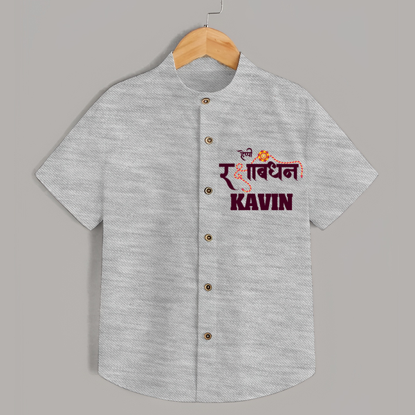 Happy Rakhi Shirt | Custom Name Print for Baby Festival Look - GREY - 0 - 6 Months Old (Chest 23")