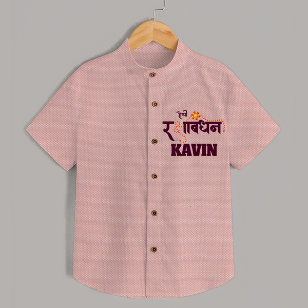 Happy Rakhi Shirt | Custom Name Print for Baby Festival Look - PEACH - 0 - 6 Months Old (Chest 23")