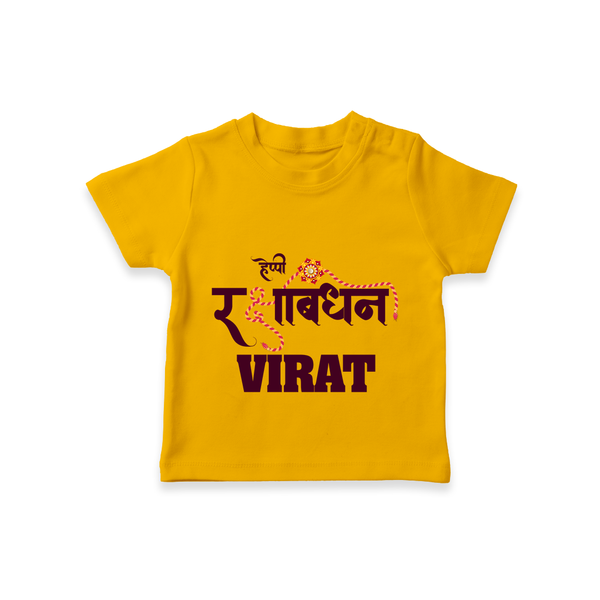 Happy Rakhi T-Shirt | Custom Name Print for Baby Festival Look - CHROME YELLOW - 0-5 Months Old (Chest 17")