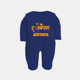 Happy Rakhi SleepSuit/ Full Sleeve Bodysuit | Custom Name Print for Baby Festival Look - NAVY BLUE - New Born (Chest 7.5")
