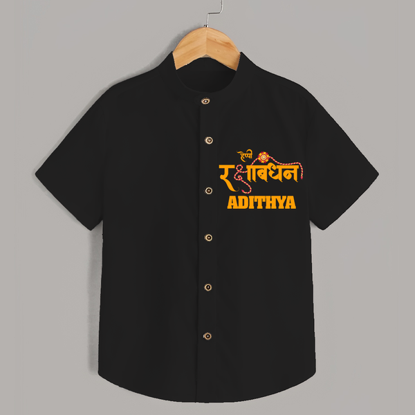 Happy Rakhi Shirt | Custom Name Print for Baby Festival Look - BLACK - 0 - 6 Months Old (Chest 23")