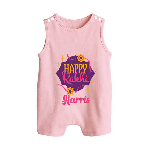 Custom Rakhi Rompersuit / Sleeveless Romper | Festive Baby Outfit for Happy Rakhi - BABY PINK - 0 - 5 Months Old (Chest 18")