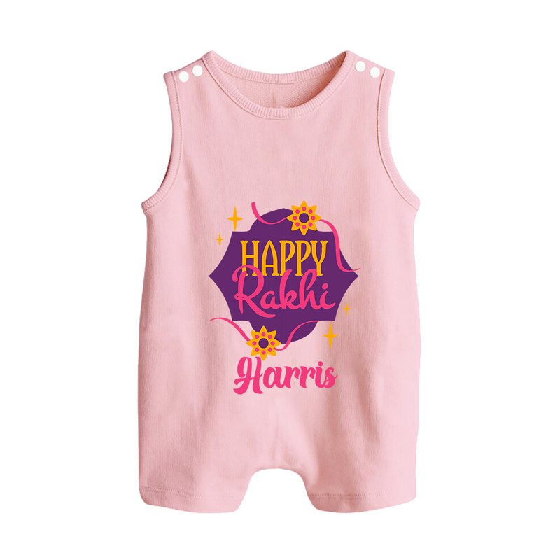 Custom Rakhi Rompersuit / Sleeveless Romper | Festive Baby Outfit for Happy Rakhi - BABY PINK - 0 - 5 Months Old (Chest 18")