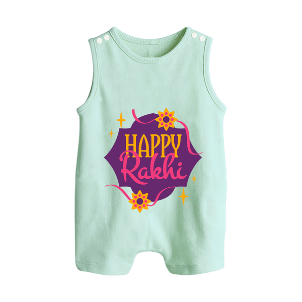 Custom Rakhi Rompersuit / Sleeveless Romper | Festive Baby Outfit for Happy Rakhi - MINT GREEN - 0 - 5 Months Old (Chest 18")