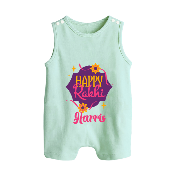 Custom Rakhi Rompersuit / Sleeveless Romper | Festive Baby Outfit for Happy Rakhi - MINT GREEN - 0 - 5 Months Old (Chest 18")