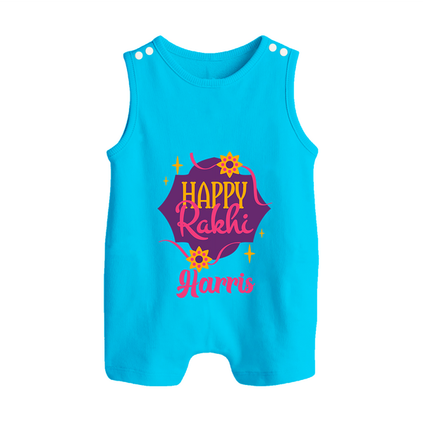 Custom Rakhi Rompersuit / Sleeveless Romper | Festive Baby Outfit for Happy Rakhi - SKY BLUE - 0 - 5 Months Old (Chest 18")